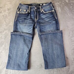 Miss Me Womens Mid Rise Bootcut Jeans Dark Wash Embellished Size 29 Country Glam
